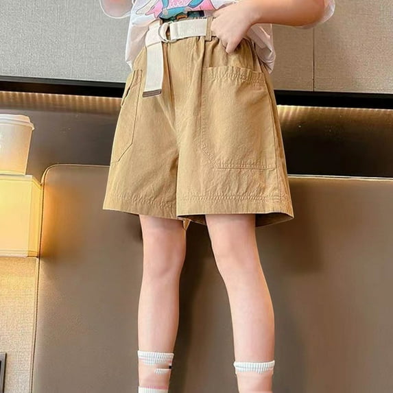 Summer under $10 Short Pants for Girls Tweens 4-14Y Summer Elastic Waist Solid Color Casual Sports Going Out Pants Shorts