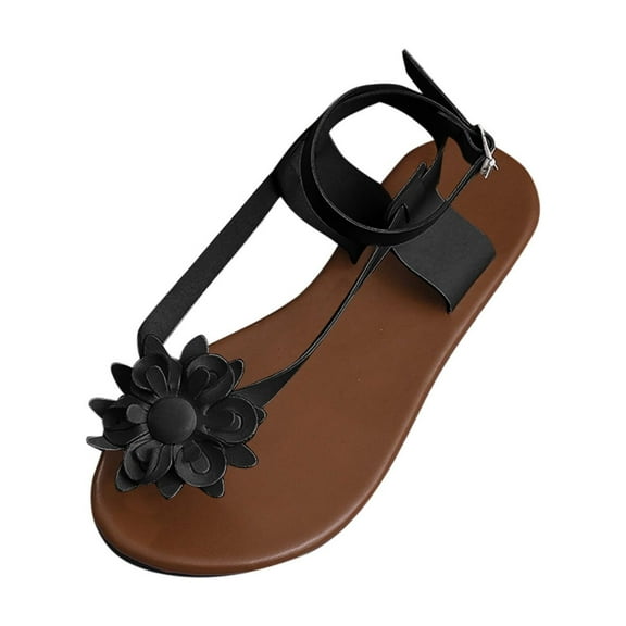 Summer Flip-Flops for Women Sandals Women Beach Fashion Open Toe Elastic Ankle Strap Flats Slides Thong Casual Daily Shoes Black 6