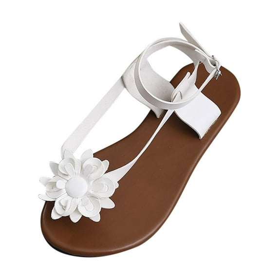 Summer Flip-Flops for Women Sandals Women Beach Fashion Open Toe Elastic Ankle Strap Flats Slides Thong Casual Daily Shoes White 7