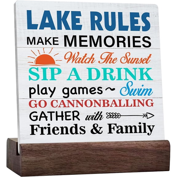Summer Decor Lake Rules Ceramic Table Sign Summer Decorations For Home Lake House Shelf Table