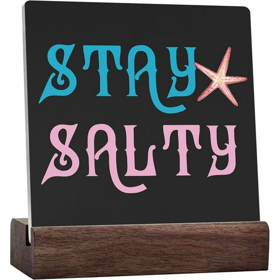 Summer Decor Stay Salty Sign, Summer Decorations For Home Office Ceramic Desk Cubicle Shelf Decor, Beach Decor Coastal Decor, Starfish Decor, Decor For Beach House Beach Sign Gift
