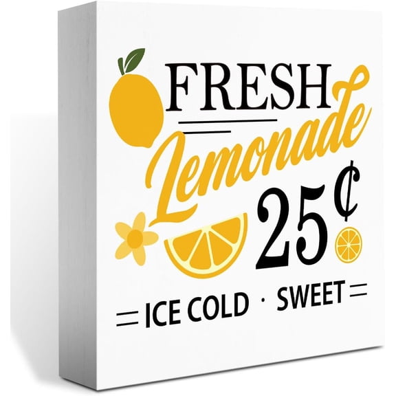 Summer Decor,Summer Decorations for Home Office,Summer Sign,Lemon Sign,Lemon Kitchen Decor,Fresh 25 Lemonade Sign,Summer Decoration Indoor for Desk Shelf 5x5 Inch