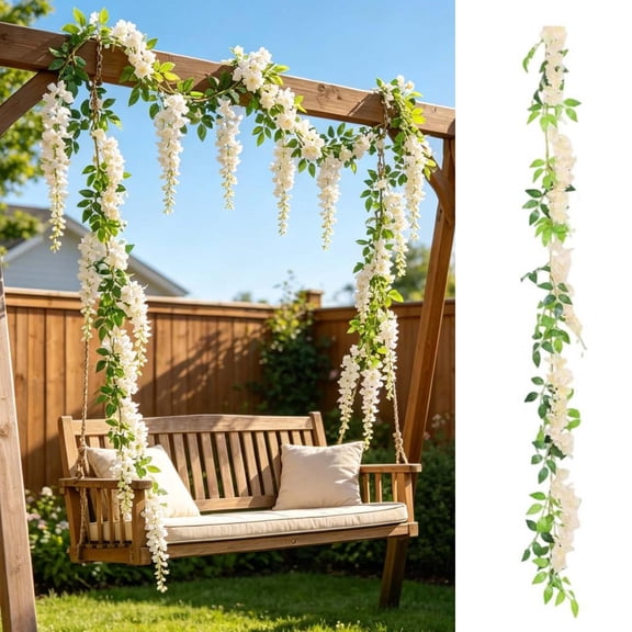 Summer Decorations for Home,Artificial Flowers for Outdoors,2PCS 6.3FT Artificial Wisteria Flower,Wedding Floral Vines for Venue Display(Beige)