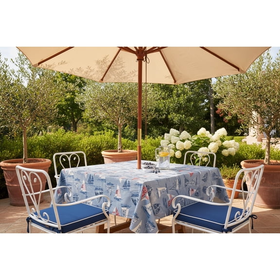 Serafina Home Summer Decorative Sails Coastal Sailboats Vinyl Tablecloths: Patio Table Umbrella Tablecloth with Hole and Zipper, Blue Red White, 60" x 84" Inch Rectangle