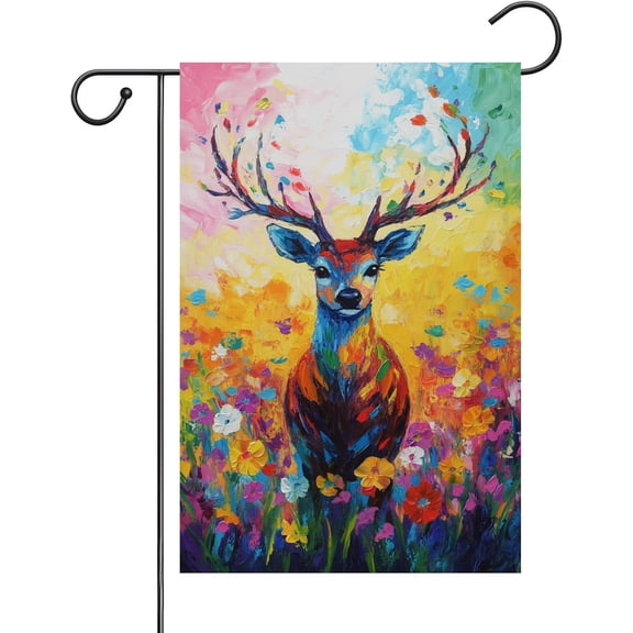 Summer Deer Garden Flag, 12 x 18 Inch Double Sided Outdoor Yard Flag for Spring Garden Decor
