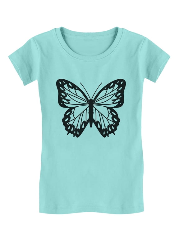 Summer Delight Butterfly Graphic T-Shirt for Girls: Cute, Comfortable & Durable, Perfect Summer Casual Wear for Kids L (7-8) Chill Blue
