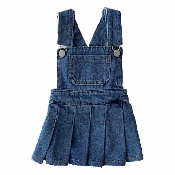 Summer Denim Overalls Dress with Pleated Skirt for Baby and Toddler Girls from 6 Months to 6 Years