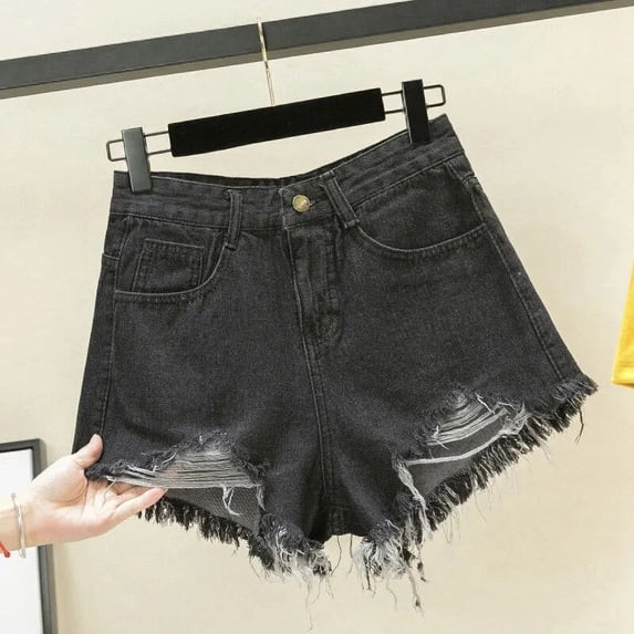 Summer Denim Shorts Women Korean Fashion Ripped Holes High Waist Short Jeans Trousers Female Casual Street Wide Leg Short Pants