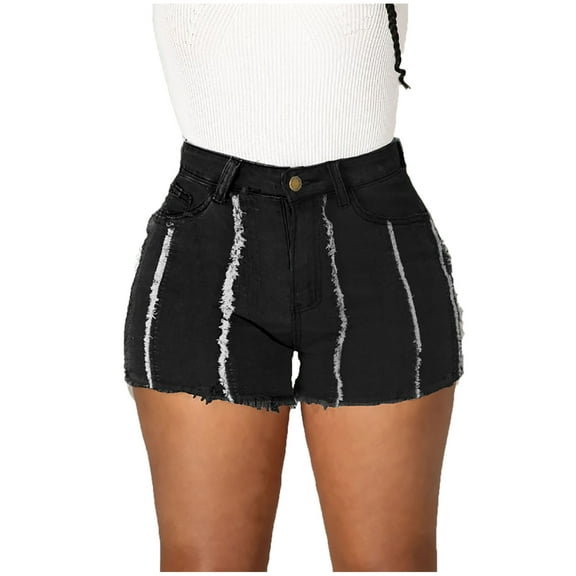 Summer Denim Shorts for Women High Waisted Frayed Raw Hem Skinny Jeans Casual Stretch Distressed Hot Shorts