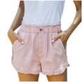 thumbnail image 1 of Summer Denim Shorts for Women Washed Elastic Waisted Ruffles Jeans Casual Stretch Distressed Shorts with Pockets, 1 of 9