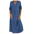 thumbnail image 1 of Summer Denim Vest Maxi Dresses for Women Casual 2025 Long Sleeve Lapel Button V Neck Long Dress Shirt Dresses, 1 of 6