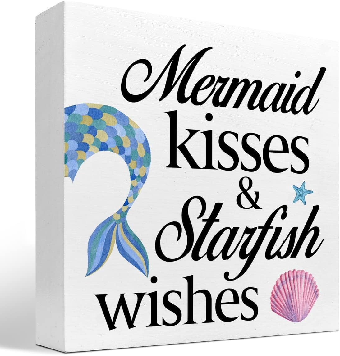 Wisdom From A Mermaid Wood Plaque Sign - Rustic Desk Decor For Home, Office, Or Shelf