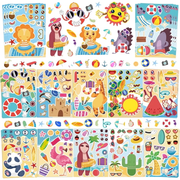 Summer Party Diy Stickers,36pcs Make Your Own Flamingo Sticker Pool Beach Stickers Hawaii Tropical Stickers for Summer Pool Party Favors Supplies