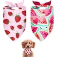 thumbnail image 1 of Summer Dog Bandanas 2 Large Pack,Pink Strawberry Blue Red Watermelon Reversible Adjustable Triangle Pet Scarves for Boy and Girl,Cute Fruit Bandana for Small Medium Large Dogs Cats(Medium), 1 of 5