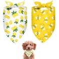 thumbnail image 1 of Summer Dog Bandanas 2 Large Pack,White Lemon Plaid Yellow bee Dot Reversible Adjustable Triangle Pet Scarves for Boy and Girl,Cute Fruit Bandana for Small Medium Large Dogs Cats(Medium), 1 of 5