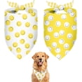 thumbnail image 1 of Summer Dog Bandanas 2 Large Pack,Yellow White Smile Face Reversible Adjustable Triangle Pet Scarves for Boy and Girl,Cute Stripe Bandana for Small Medium Large Dogs Cats(Large), 1 of 5