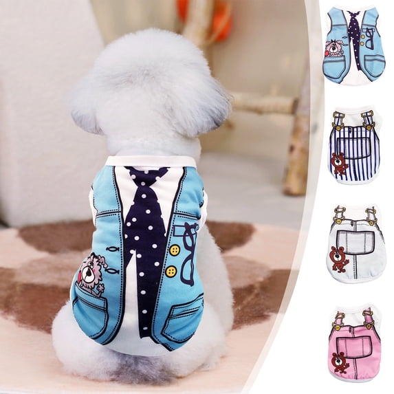 Summer Dog Clothes Mesh Breathable Vest Small Dog Cat Shirt Teddy Bichon Poodle Apparel Checkered Denim Polka Set by PALIFEUR
