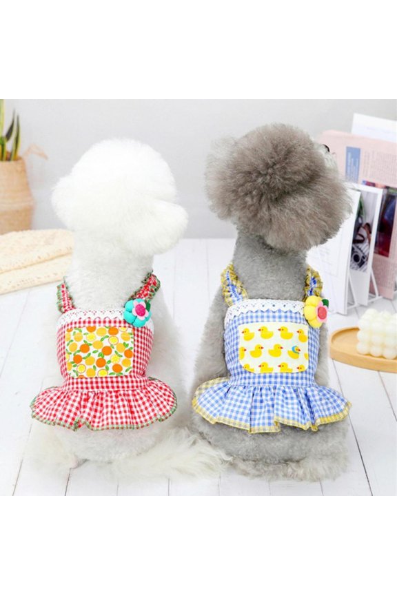 Summer Dog Clothing Thin Flower Suspender Dress Without Neckline Design Breathable Comfortable