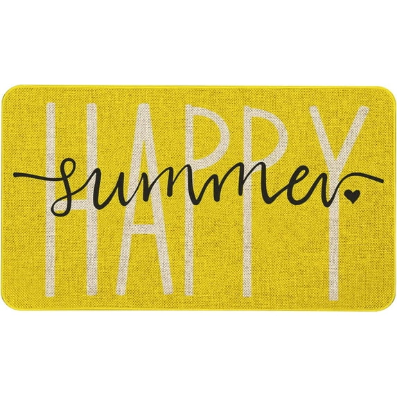 Summer Door Mat 30 X 17 Inch Happy Summer Yellow Doormat Indoor Outdoor Entrance Floor Mat Non Slip Summer Decor Rubber Welcome Mats
