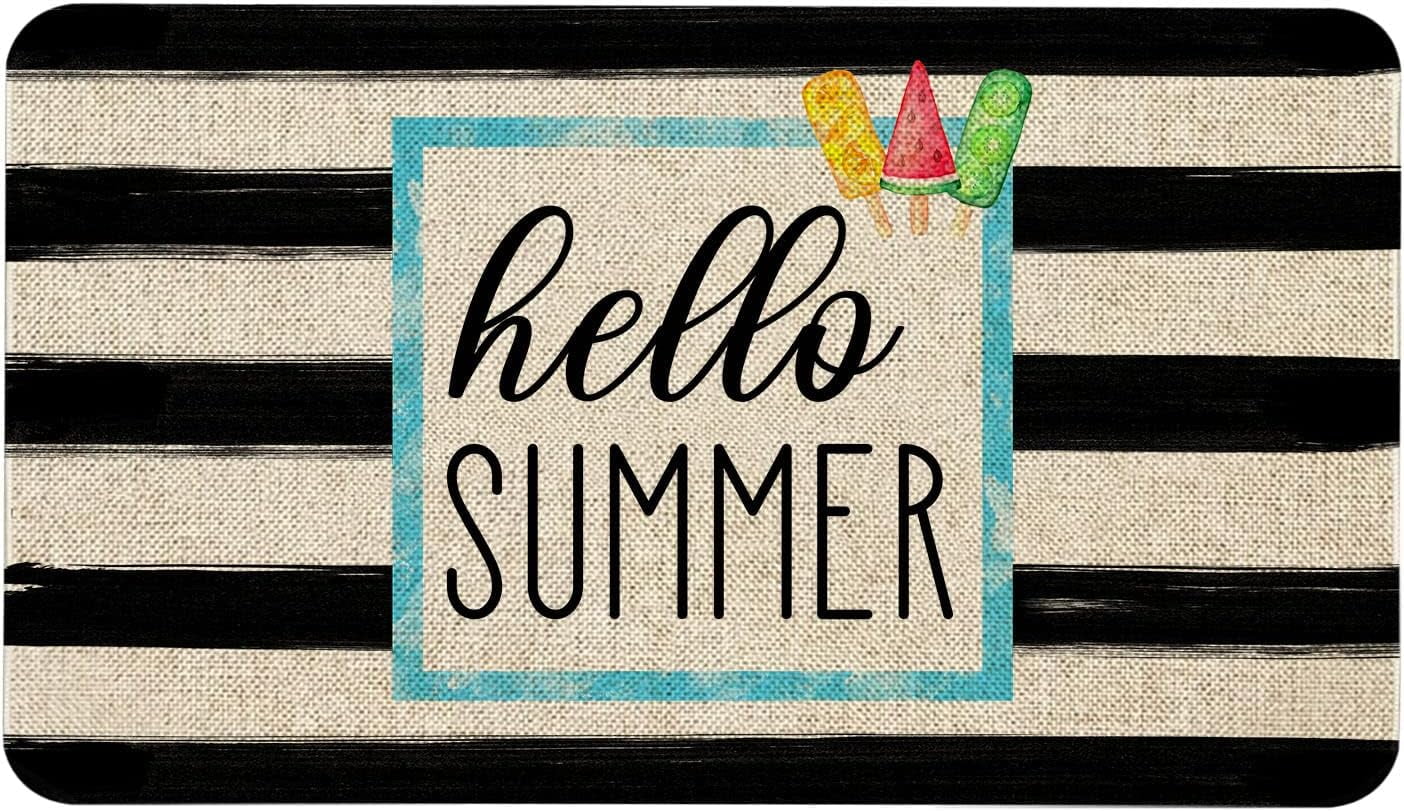 Summer Door Mat 30 X 17 Inch Hello Summer Doormat Indoor Outdoor Entrance Floor Mat Non Slip Summer Decor Rubber Welcome Mats