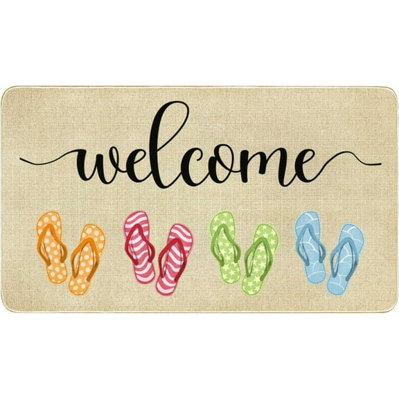 Summer Door Mat,Colorful Flip Flops Indoor Outdoor Non-Slip Summer Doormat,Entryway Front Porch Summer Welcome Door Mats for Entrance Decor 30" x 17"
