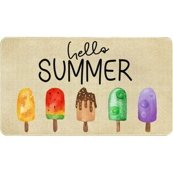 Summer Door Mat,Colorful Watermelon Ice Cream Indoor Outdoor Non-Slip Hello Summer Doormat,Entryway Front Porch Summer Welcome Door Mats for Entrance Decor 30" x 17"