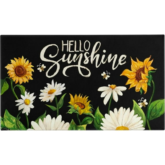 Summer Door Mat,Hello Sunshine Sunflower Indoor Outdoor Non-Slip Doormat,Entryway Front Porch Farmhouse Summer Welcome Door Mat for Entrance Decor,30" x 17"