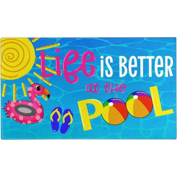 Summer Door Mat,Life is Better at The Pool Indoor Outdoor Non-Slip Doormat,Entryway Front Porch Farmhouse Summer Welcome Door Mat Colorful for Entrance Decor,30" x 17"