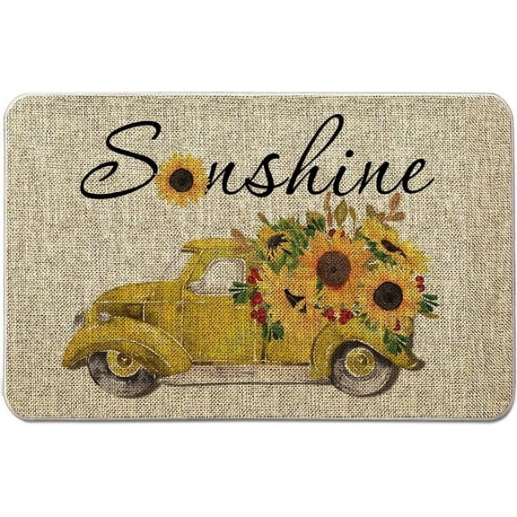Summer Door Mat Truck with Sunflowers Floral Holiday Decorative Doormat Entrance Rugs Farmhouse Home Kitchen Decoration Floor Front Door Mat Outdoor Indoor 18 x 30 inch
