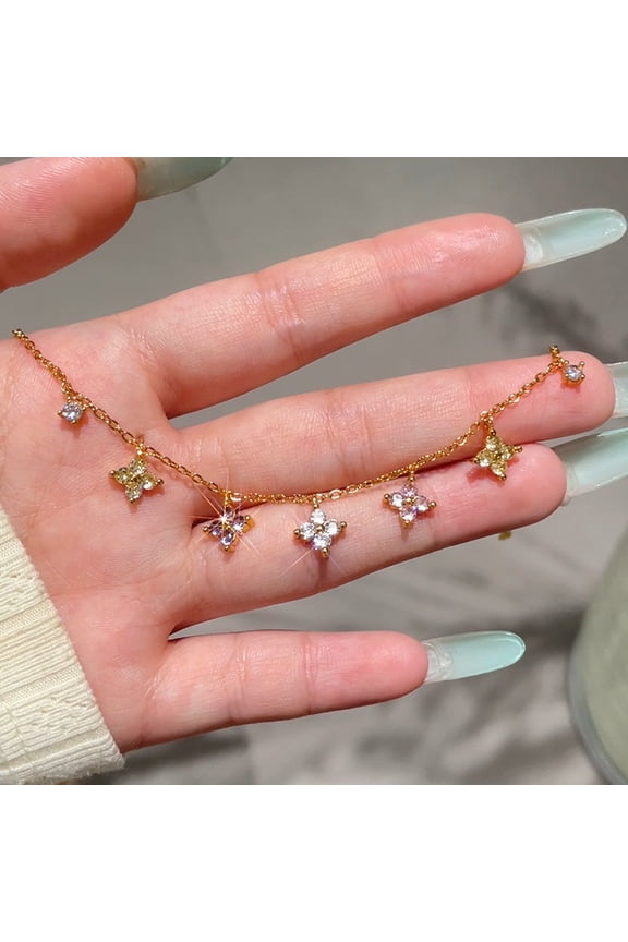 Summer Dopamine Zircon Four-leaf Clover Bracelet Female Korean Style Light Luxury High-grade Sentong Qin Net Red Student Flower Bracelet