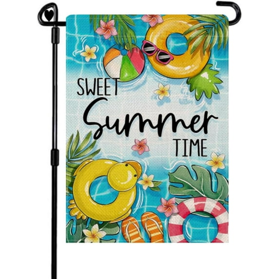 Summer Double-side 12.5x18in Garden Flag Swimming Pool Rules Home Outdoor Yard Banner Decor