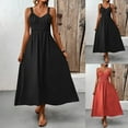 thumbnail image 1 of Umbreon Red Womens Summer Dresses Spaghetti Strap Sleeve Less V Neck Midi Dress Solid Color Versatile Beach Vacation Long Dresses Fashion, 1 of 7