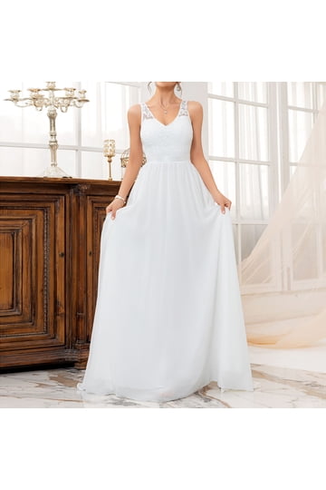 beach wedding white dresses A-line Spaghetti Strap White Lace Chiffon Beach Wedding Dress WD290 US6 / White main image 0