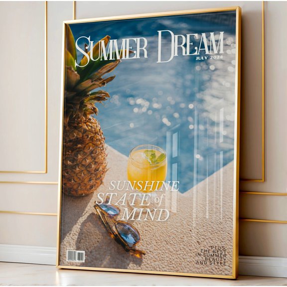 Summer Dream Magazine Print, Pool Cocktail Poster, Unframed Paper Poster 8x10in