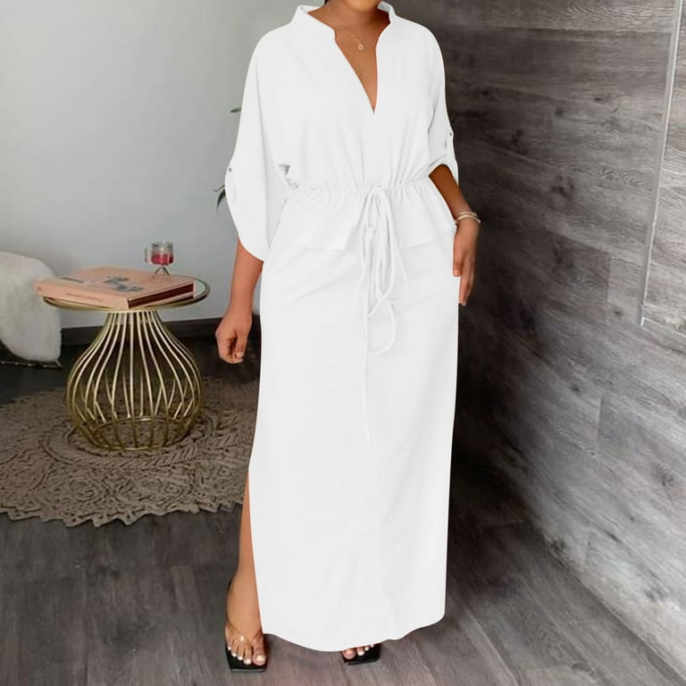 Summer White Button Front Midi Shirt Dress 3607 Summer White Button Front Midi Shirt Dress 3607