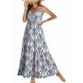 thumbnail image 1 of Summer Dress Casual Womens Boho Dress Sleeveless Printed Long Tiered Maxi Dress Beach Dress 2025 Blue XL, 1 of 7