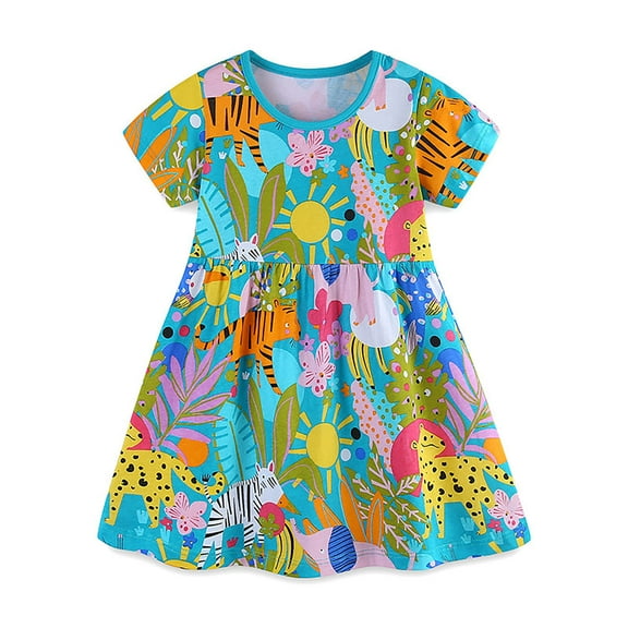 Summer Dress For Girls Toddler Short Sleeve Print Dress Dance Party Dresses Clothes 2-3 Years