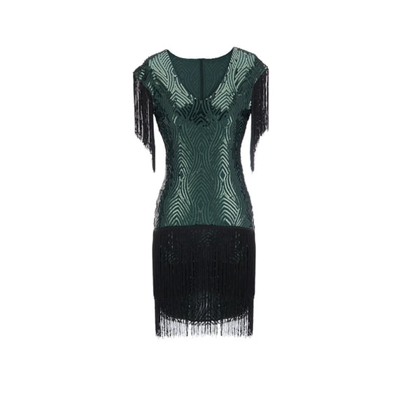 Summer Dress For Women 1920s Vintage Flapper Great Gatsby Fringe Beaded Dresses Prom Cocktail Prom Sequin Tassels Size S-3XL,Green,L