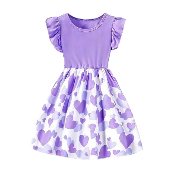 Summer Dress Girls , 7-8 Girls Dresses Casual Girls' Dress With Puff Sleeves Sweetheart Neckline And Floral Print Playful Everyday Party