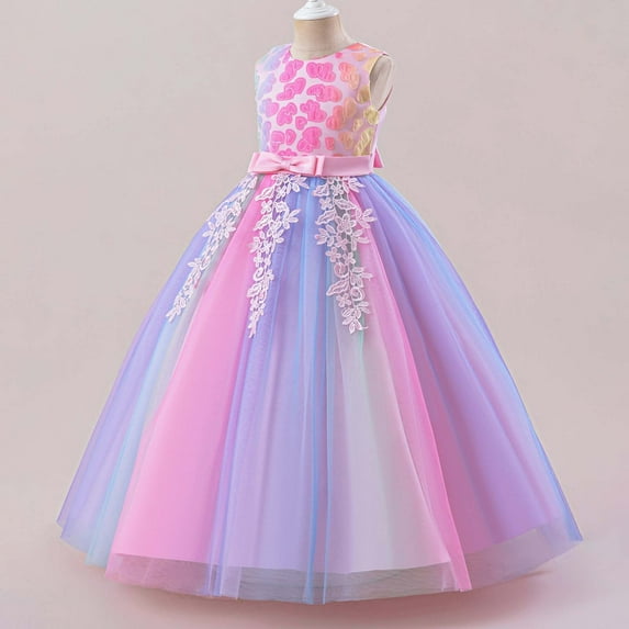Summer Dress Girls' Princess Tutu Dress With Rainbow Flower Girl Birthday Tutu Dress For Stage Performance & Christening Casual Sundress