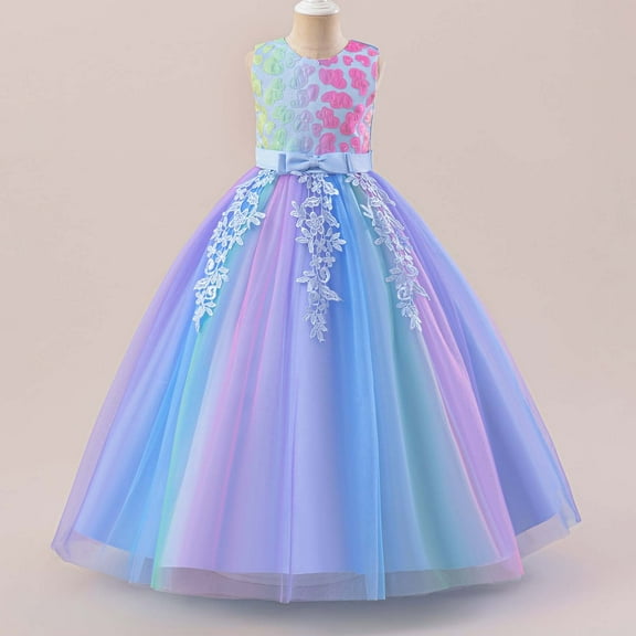 Summer Dress Girls' Princess Tutu Dress With Rainbow Flower Girl Birthday Tutu Dress For Stage Performance & Christening Casual Sundress