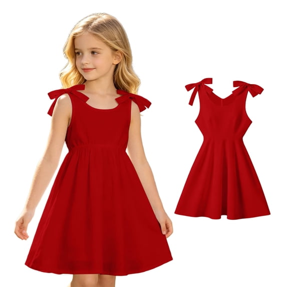Summer Dress Girls Spaghetti Strap V Neck Girls Casual Dresses Midi Sundress Kids Dresses 6-7 Years