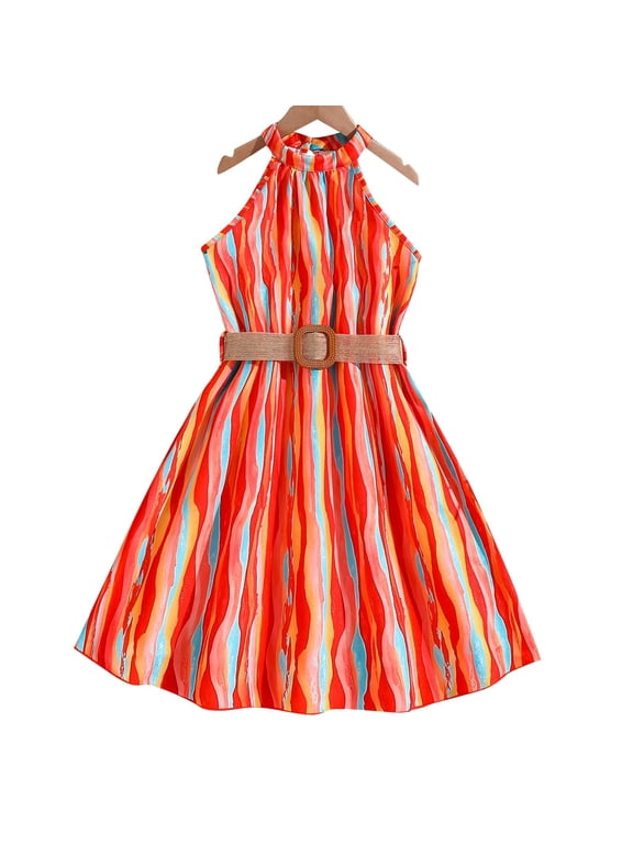 Summer Dress for Girls Toddler Vacation Dress Beach Ruffle Dress Easter Dresses Sundress Trendy Spring Summmer Outfit Fashion Cothes #Watermelon Red 11-12 Years