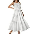 thumbnail image 1 of Summer Dress, Halter V Neck Sleeveless Loose Maxi Dress Casual Elegant Beach Wedding Guest Graduation Cocktail Dress White Mini Work Dresses Shirt Women Black Dresses Outfits (L, White) ZMTing, 1 of 5