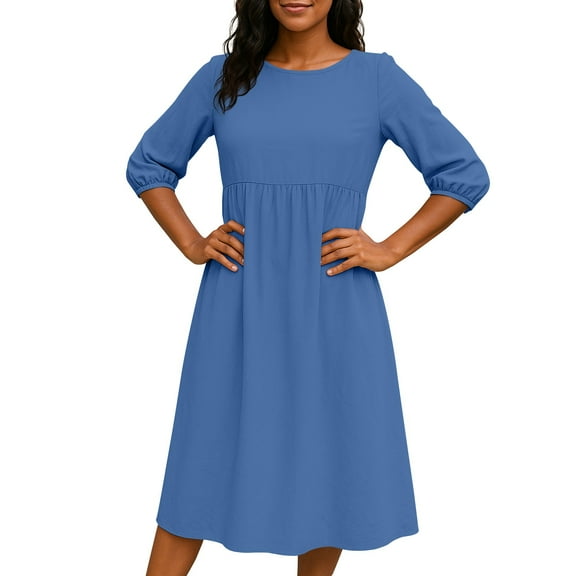 Summer Dress, Linen Cotton Casual With Pockets Elegant Short Sleeve Sundress For Beach Wedding Guest Party Plus Size Maxi Dresses Green Red Women Woman Clothes Dresses Casual (M, Blue) ZMTing
