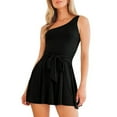 thumbnail image 1 of Summer Dress Look Rompers for Women Casual Tie Front One Shoulder Short Jumpsuit Ruffle High Waist Slimming Playsuit, Black, L, 1 of 7
