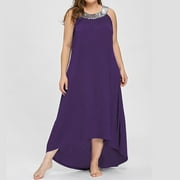 Summer Dress Plus Size Daily Elegant Formal Crew Neck Sequins Sleeveless Beads Collar Solid Party Dress