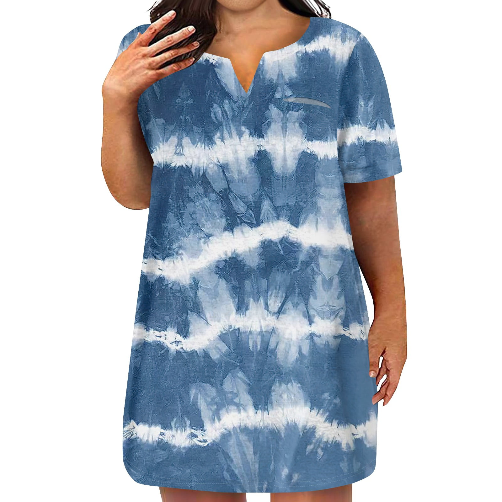 Summer Dress Retro Floral Print Plus Size Loose Fit Party Dress V Neck