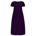 thumbnail image 1 of Summer Dress Saving! Dresses for Women Casual Plus Size O-Neck Short Sleeve Solid Loose Pocket Long Dress Purple 4XL, 1 of 5