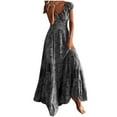 thumbnail image 1 of Summer Dress Saving! Dresses for Women Chiffon Summer Casual Print V-Neck Short Sleeve Long Dress Gray L, 1 of 5